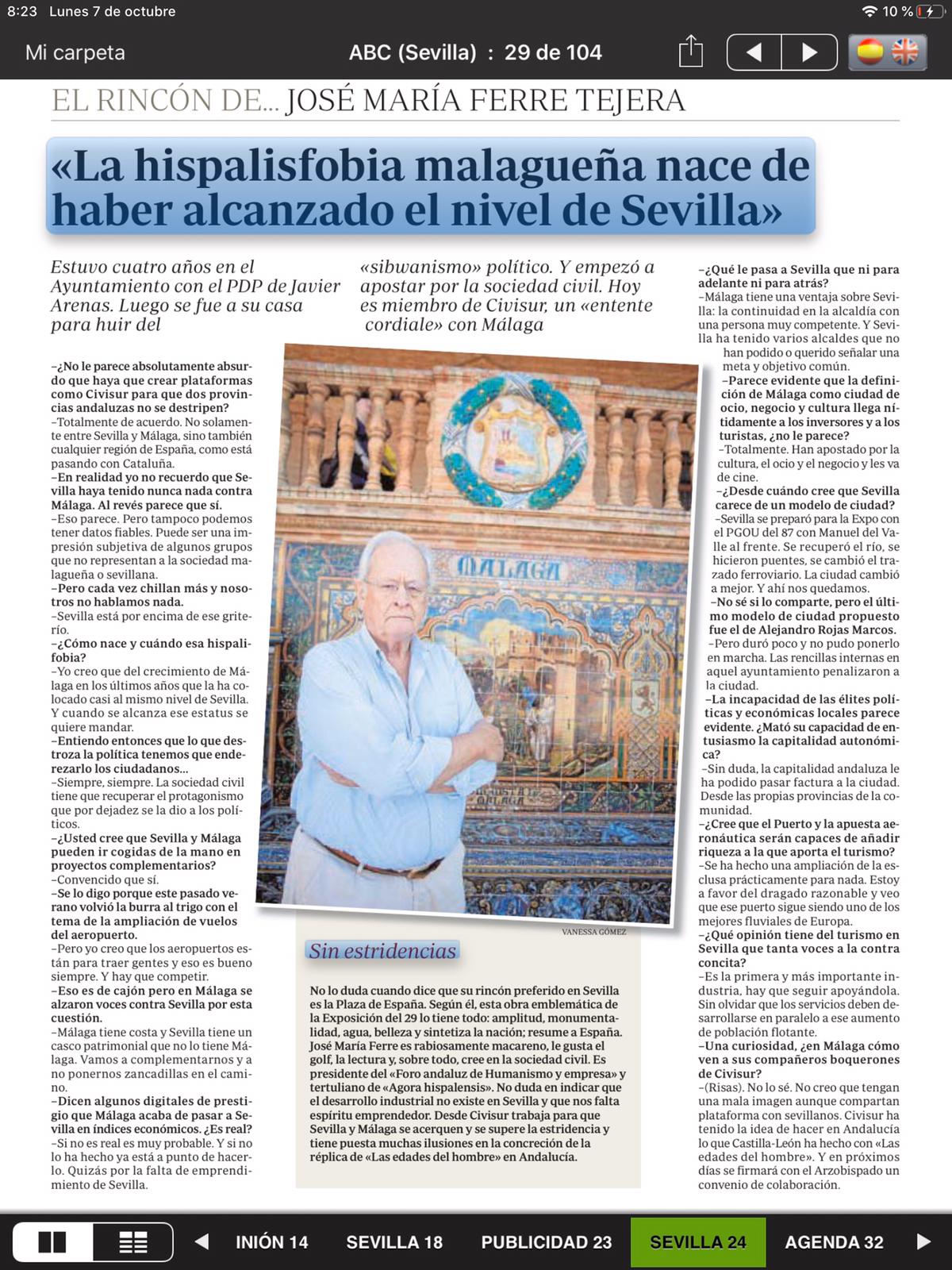 La hispalisfobia malagueña nace de haber alcanzado el nivel de Sevilla
