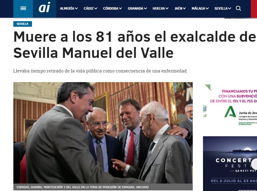Andalucia Información: Muere a los 81 años el exalcalde de Sevilla Manuel del Valle